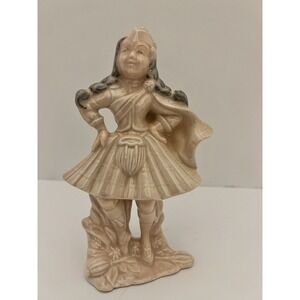 Ceramic Military Dressed Girl Figurine With Pigtails And Hat 6" Tall Unmarked